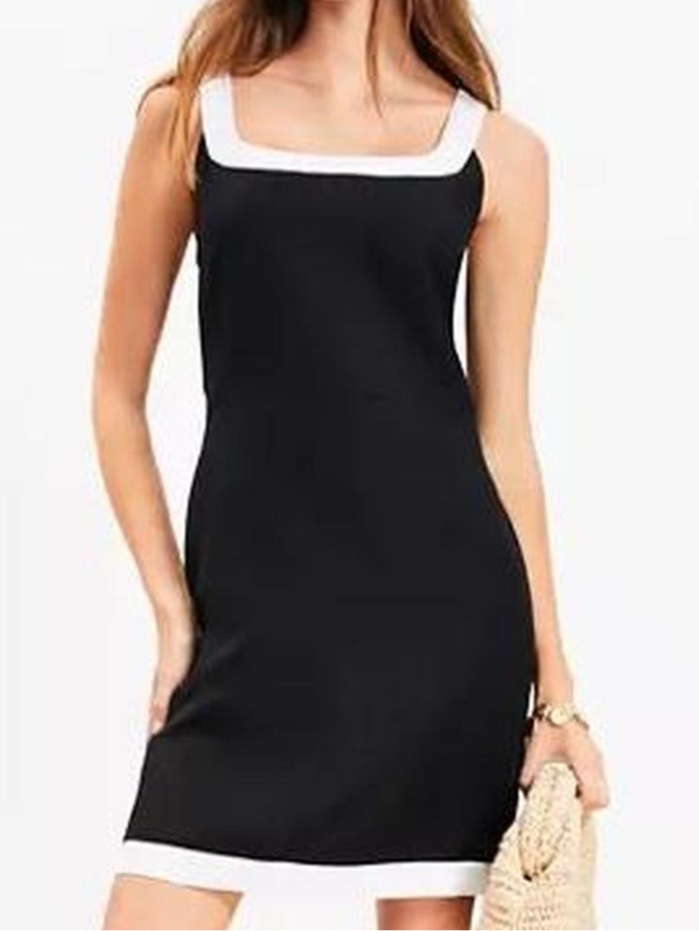 Abercrombie + Fitch Black Dress with White Square Neck and Hem